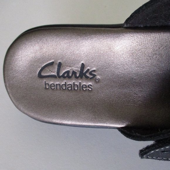 Clarks Bendables Womens Black Leather Slide Wedge Sandal - Size 7M - Picture 7 of 10